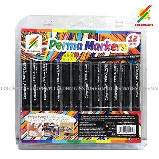 Bộ màu vẽ bút lông kim perma marker 12 cây - colormate