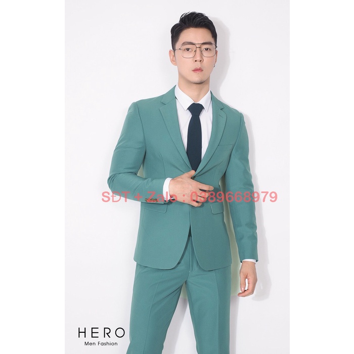Bộ Vest Nam Cao Cấp Màu Xanh Lá, Bộ Suit Nam Hàn Quốc Vải Sịn.