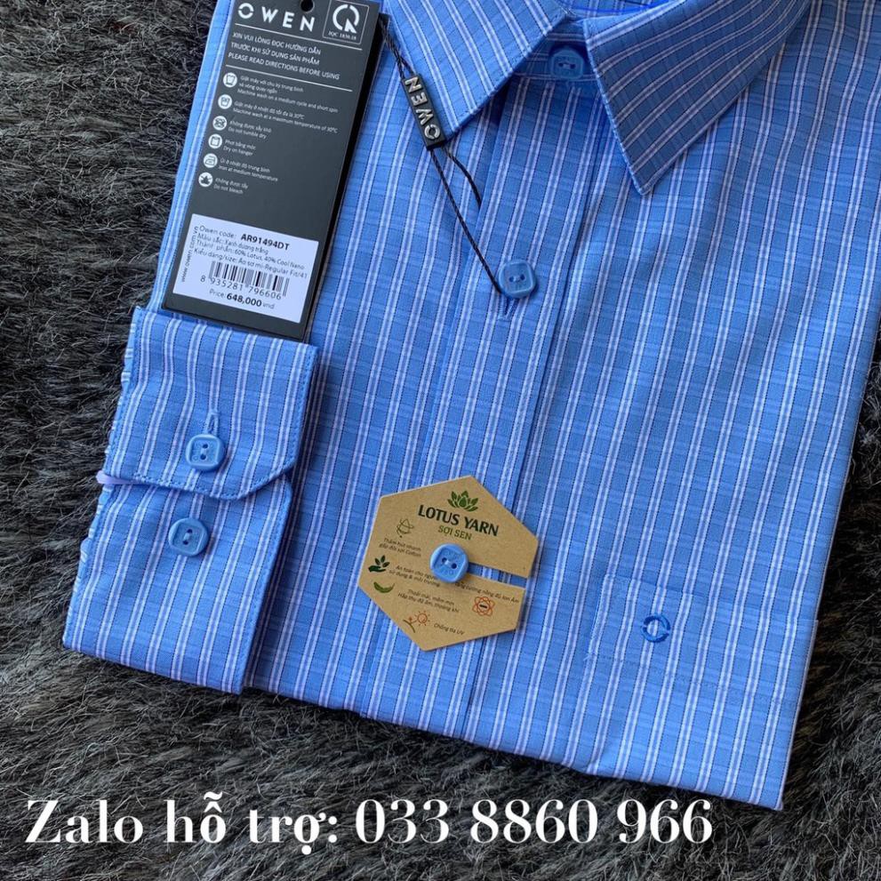 Sale Chính Hãng OWEN - Áo sơ mi dài tay Owen regular fit chất sợi sen ca rô màu xanh AR 91494 hot 🌺 neww * ! %