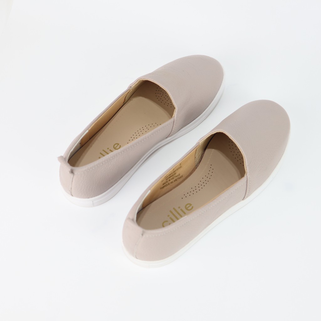 Giày slip on nữ thời trang kiểu dang basic đế bằng da thật êm mềm ôm chân đi làm đi chơi dạo phố Cillie 1016