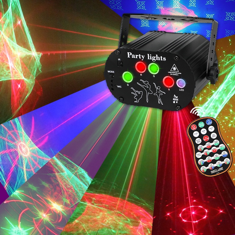 Đèn Chiếu Laser 3D Cảm Ứng Theo Nhạc - Đèn 3D Sân Khấu 5 Lỗ Dùng Karaoke Gia Đình, Tiệc Cưới Cao Cấp
