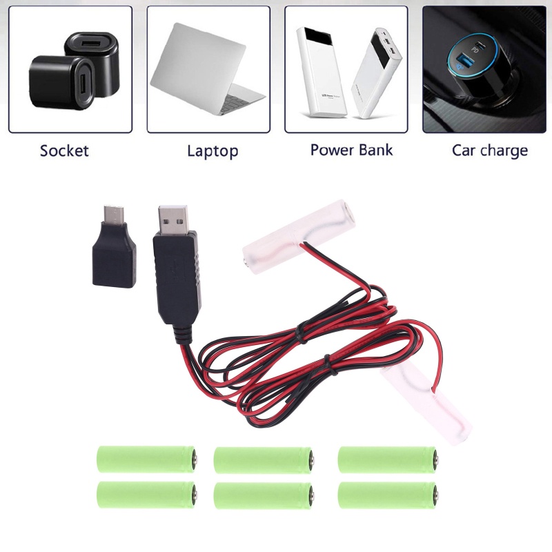 Bộ 1-4 Dây Cáp Chuyển Đổi USB Type C Sang LR6 AA Chuyên Dụng Cho Bộ Đàm Đèn LED Giáng Sinh