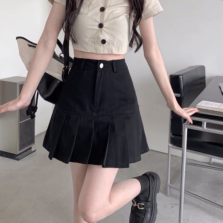 Chân váy nữ ngắn xếp ly lưng cao chữ a, chân váy tennis xếp li nhỏ có lót trong vải kaki mịn mặc đi học đi chơi dạo phố