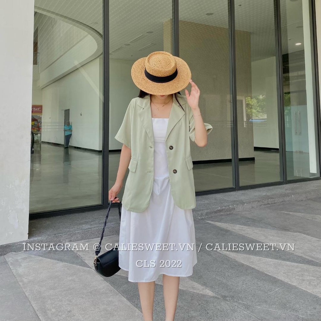 Áo blazer nữ tay ngắn Caliesweet áo khoác blazer nữ có độn vai