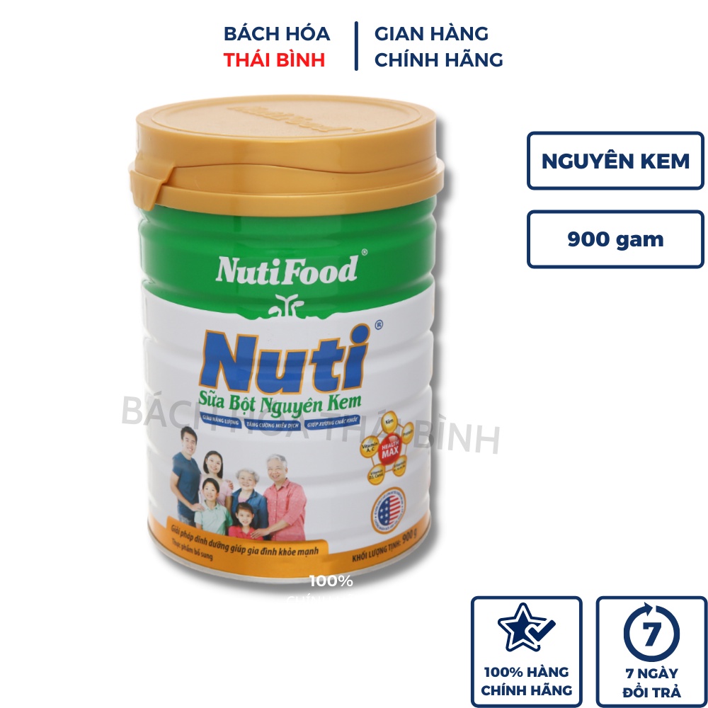 Sữa bột dinh dưỡng Nutifood Nuti Nguyên Kem hộp thiếc 900g