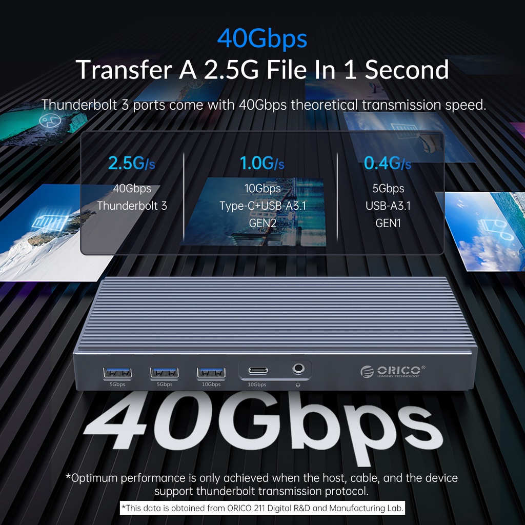 Orico Bộ Chia Cổng USB C Thunderbolt3 M.2 NVME SATA SSD 9 Trong 1 PD 60W 40GBPS 8K Cho MacBook (Tb-3-S2)
