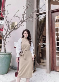 VÂY LEN PHỐI TAY SƠ MI ĐEN/ BE