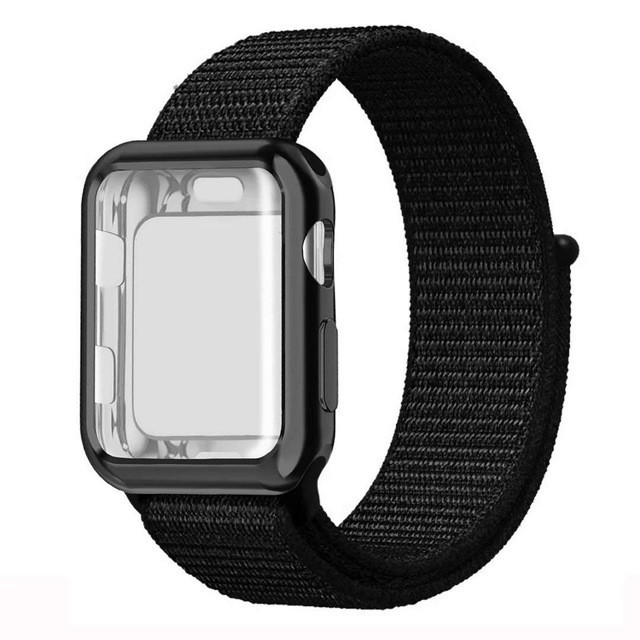 Dây đeo bằng nylon kèm ốp bảo vệ màn hình dành cho Iwatch 1/2/3/4/5/SE/6 38/42/40/44mm