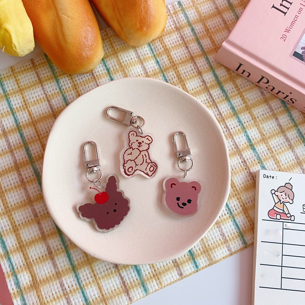 Móc Khóa Hai Mặt Hình Gấu Dễ Thương Phong Cách Hàn Quốc