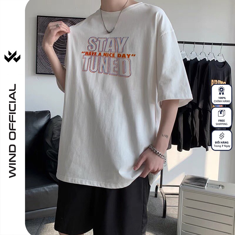 Áo phông tay lỡ unisex WIIS form rộng cotton Stay Tuned thun oversize nam nữ ulzzang