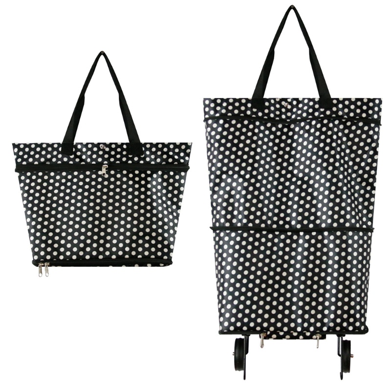 Túi Mua Sắm Đựng Thực Phẩm 2 Trong 1 Có Bánh Xe Kéo Chống Thấm Nước Có Thể Gấp Gọn Tiện