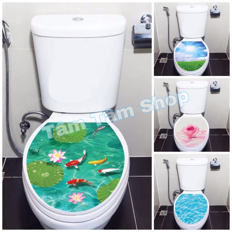 Decal dán trang trí Toilet, chất liệu cao cấp chống thấm nước, sẵn keo dán mặt sau.