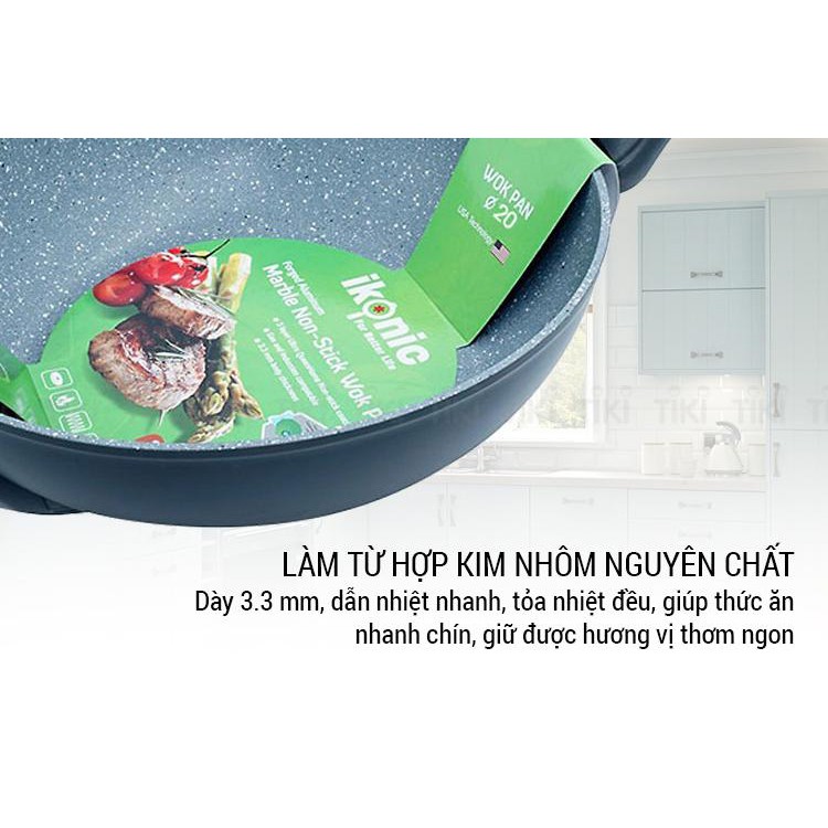 Chảo chống dính bếp từ loại sâu lòng có vân đá của IKONIC IK86 - Bảo hành 2 năm 1 đổi 1