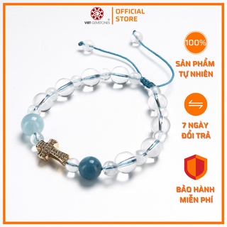 Vòng chuỗi mân côi TA trắng phối Hải Lam 8mm | VietGemstones