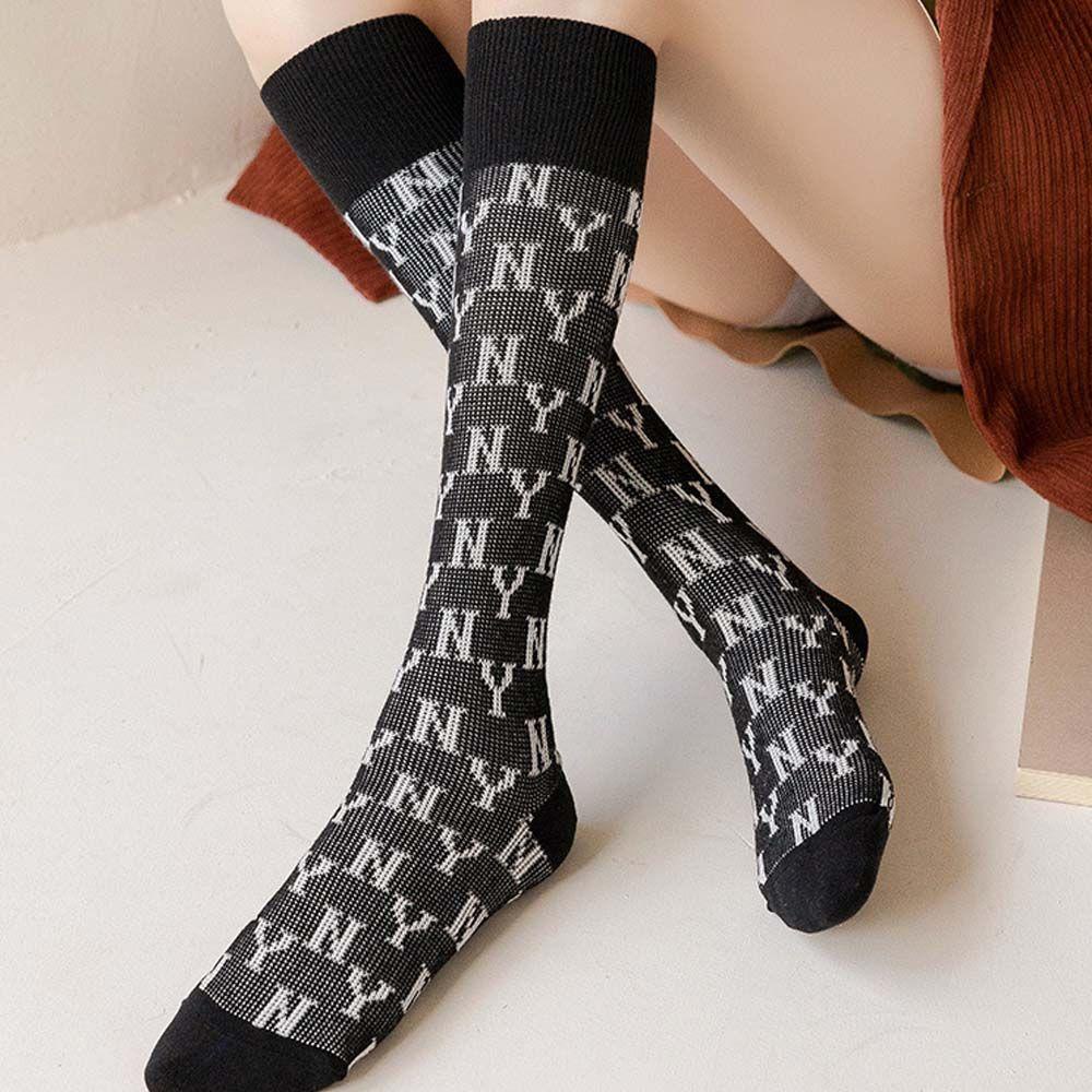 Tất Bắp Chân Cotton In Họa Tiết Caro Harajuku 1 Cho Nữ