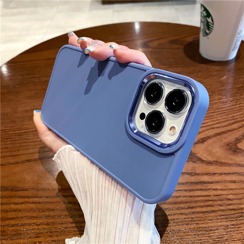 Ốp Điện Thoại Cứng Trong Suốt Viền Kim Loại Màu Kẹo Ngọt Chống Sốc Cho iPhone 11 12 13 Pro Max