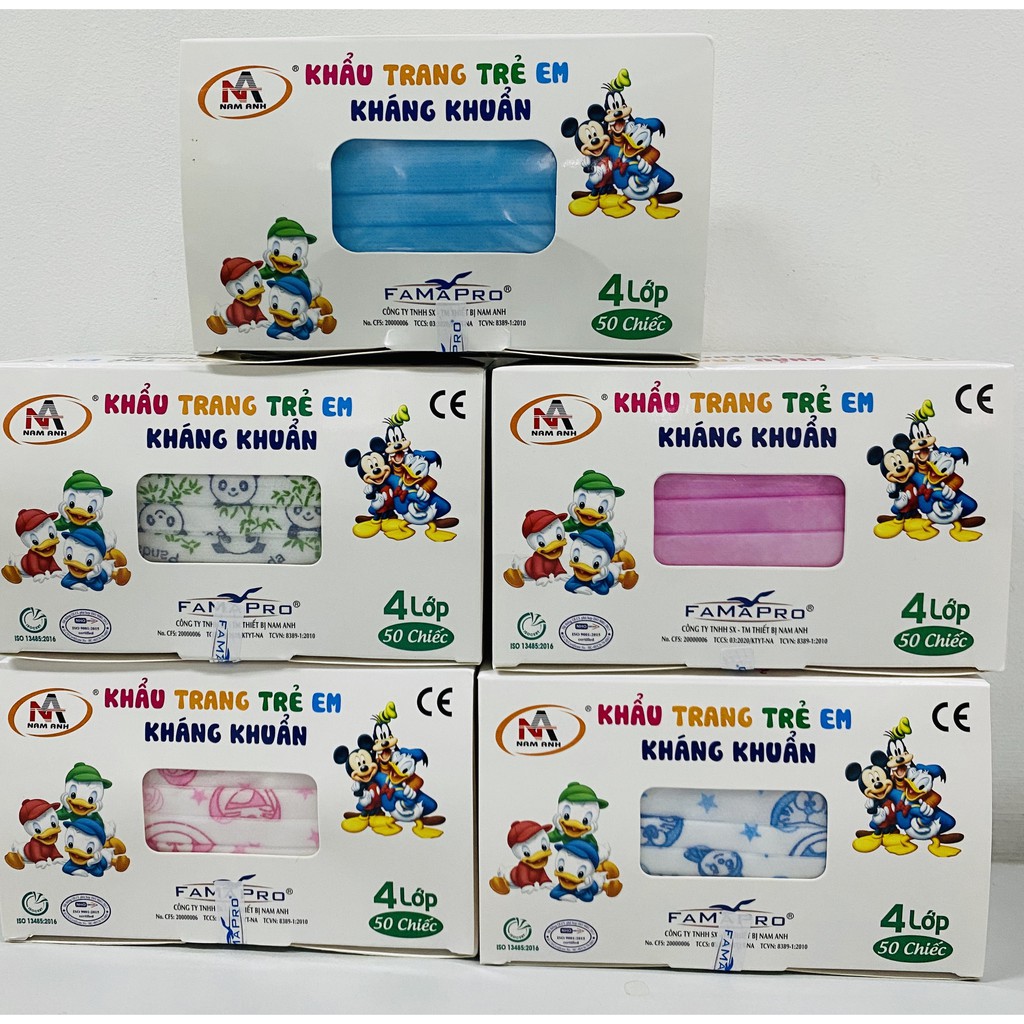 Khẩu trang trẻ em kháng khuẩn Nam Anh Famapro (Hộp 50 cái 4 màu lựa chọn)