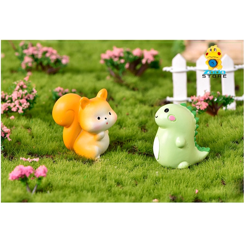 Mô hình gấu trắng, sóc, khủng long, thỏ trắng, mèo dễ thương trang trí tiểu cảnh, terrarium, DIY