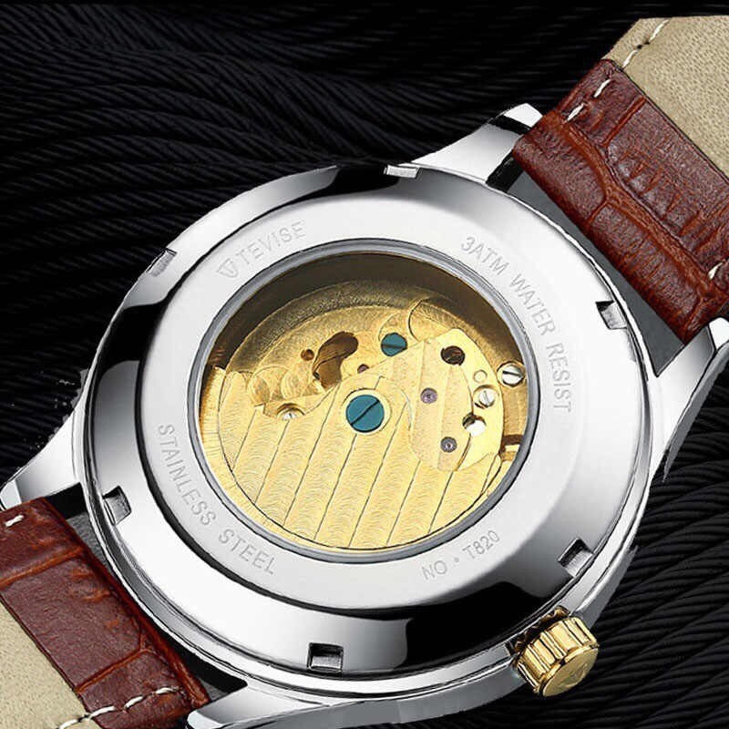 Đồng hồ nam TEVISE automatic chính hãng dây da nam cao cấp