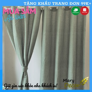 Rèm cửa trang trí vải bố linen đẹp - họa tiết chấm bi xanh R-C04