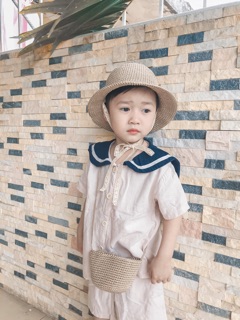 Set túi mũ bằng sợi thô cho bé