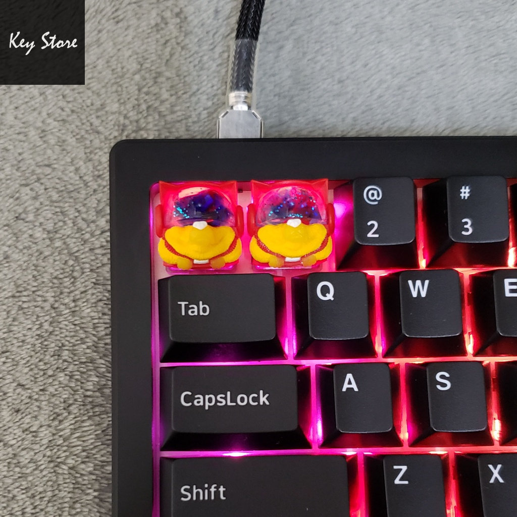 Nút bàn phím cơ artisan keycap sirius màu vàng đỏ kính đá