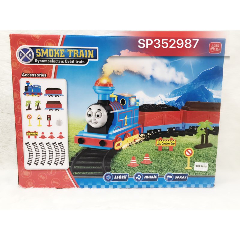 Đồ chơi ĐƯỜNG RAY XE LỬA PIN KHÓI THOMAS CHỞ CỦI VÀ THAN NHẠC ĐÈN (Smoke Train Paradise), 89010