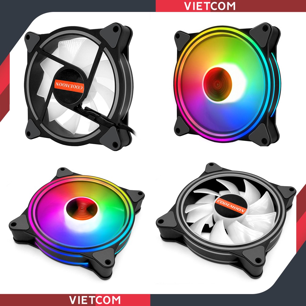 Quạt Tản Nhiệt, Fan Case Coolmoon M1 Thế hệ thứ 2 - Led RGB  Dual Ring Rainbown - Tặng kèm ốc vít gắn vào case