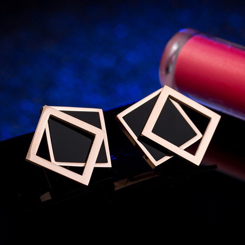 Bông Tai Vuông 2 Lớp Titan Ko Đen TT 3293