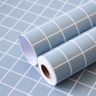 10m giấy dán tường kẻ ô vuông nhỏ nền xanh dương, khổ rộng 45cm ( sẵn keo dán)
