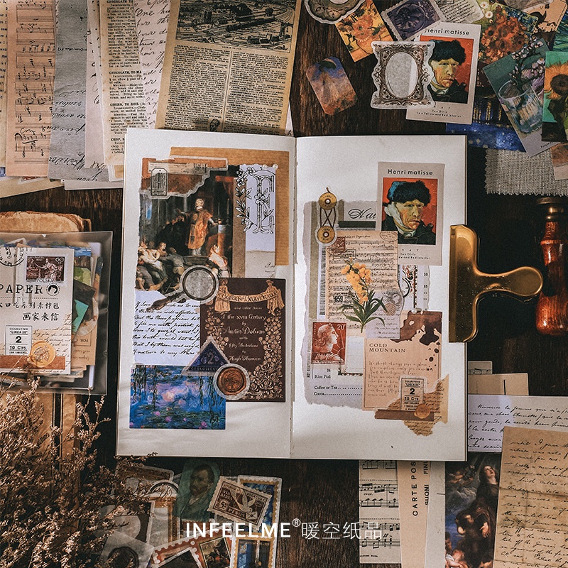 Bộ 200 món vintage decor trang trí sổ tay giấy nền sticker cổ điển | BSQ042