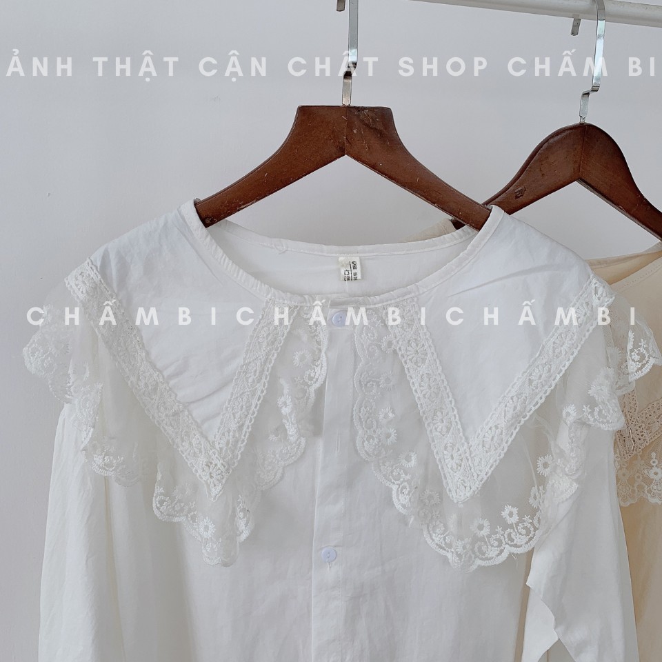[Mã FAMAYWA giảm 10K đơn 50K] Áo Sơ Mi Cổ Ren Bèo 2 Tầng Tay Bồng Cực Xinh Freesize - A.143 | BigBuy360 - bigbuy360.vn