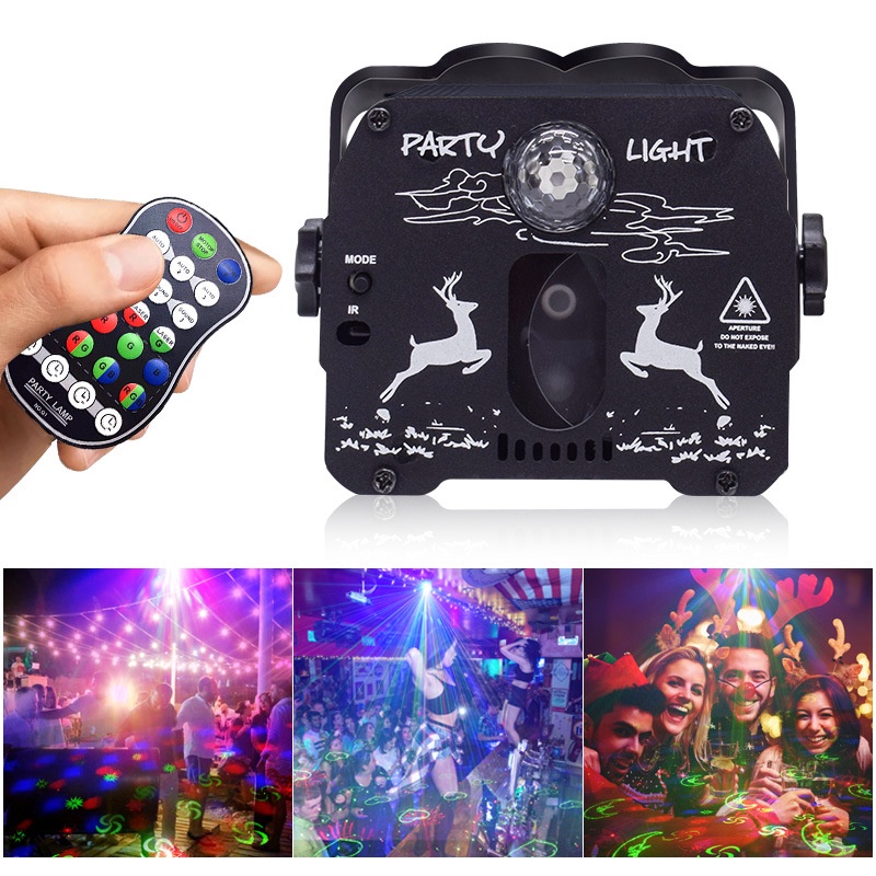Đèn Laser Phòng Bay, Đèn Bay Phòng Theo Nhạc 2 Trong 1 Tích Hợp Đèn Led 7 Màu Dùng Cho Phòng Karaoke Sân Khấu