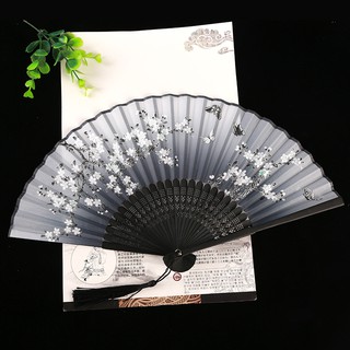 Quạt cổ trang, quạt lụa xếp Mơ hoa