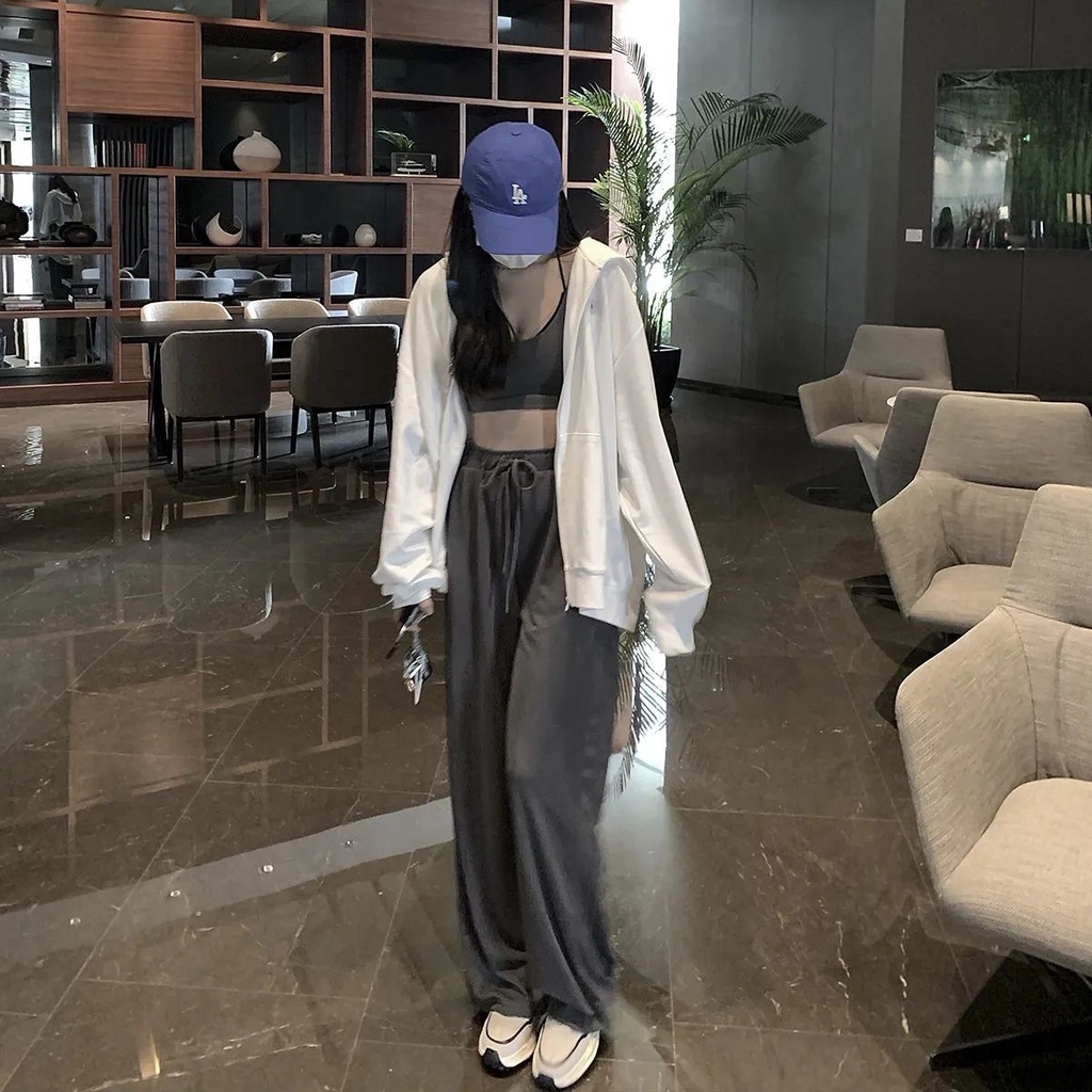 Quần ống rộng lưng cao chất liệu cotton mỏng thời trang xuân thu mới 2021