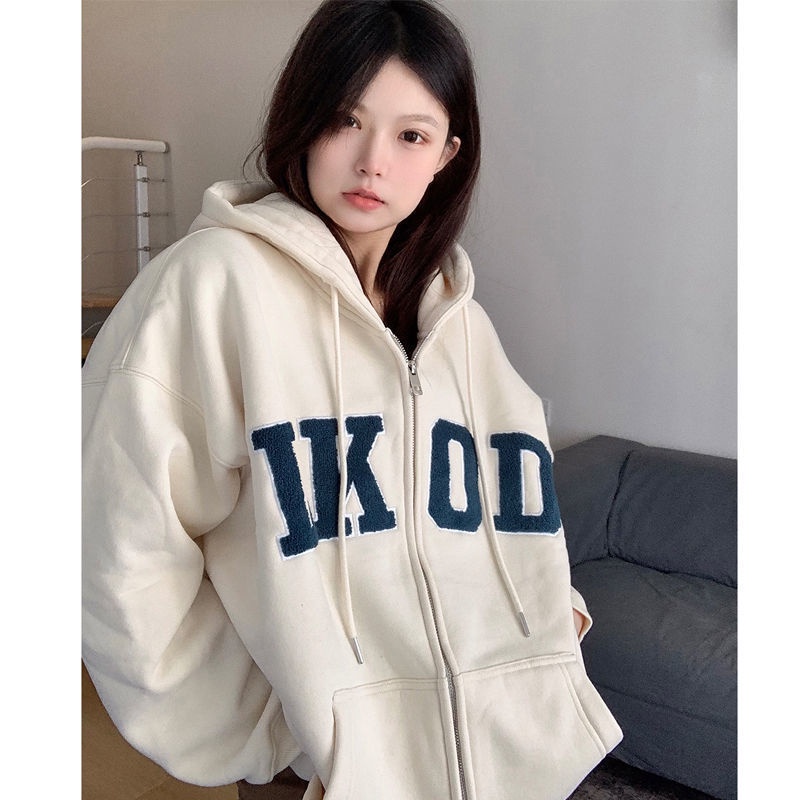 Jiashucheng Áo Khoác Hoodie Có Khóa Kéo In Chữ Phong Cách Hàn Quốc Thời Trang Mới Cho Nữ