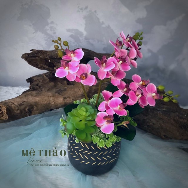 Bình Hoa Giả Cao Cấp Mix Lan Và Sen Đá Dùng Làm Quà Tặng, Trang Trí Nội Thất, Decor Shop, Quán Cafe