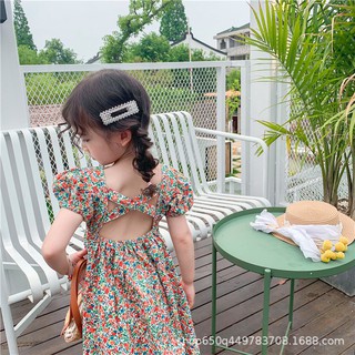 Đầm Hoa Hở Lưng Cho Bé Gái