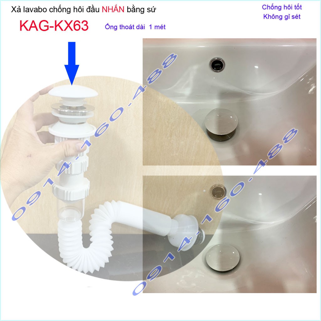 Giao hỏa tốc Xả lavabo Kace KAG-KX63, bộ xả đầu nhấn sứ chậu rửa mặt, xả lavabo cho chậu sứ