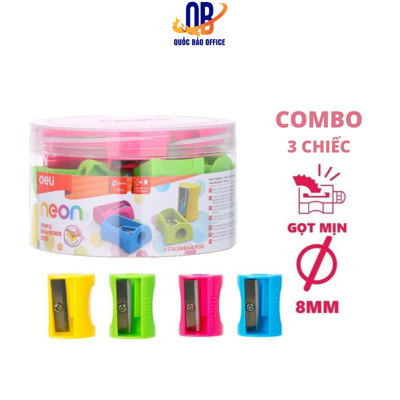 Gọt bút chì mini Deli - Xanh lá/Xanh dương/Hồng/Vàng - Combo 3 chiếc 0531