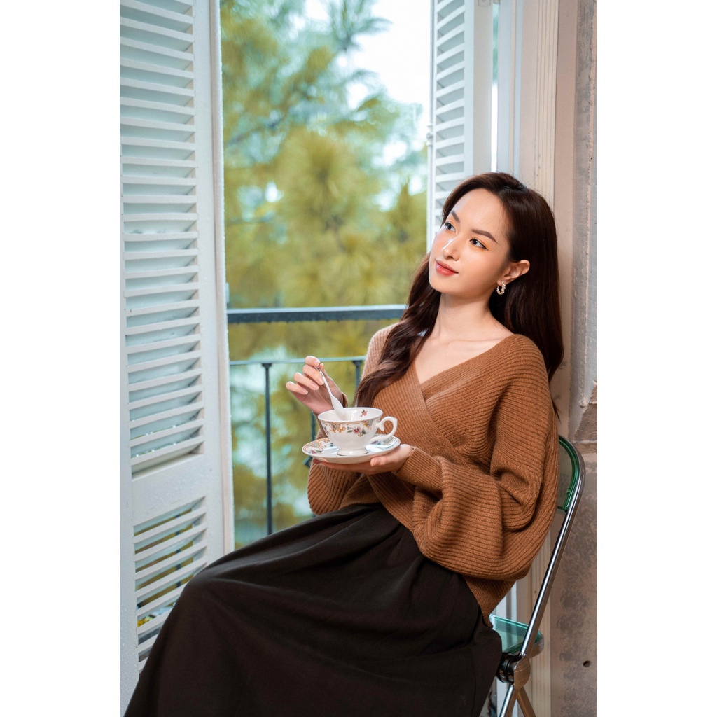 Len gân cổ V vạt chéo tay bo gân TIINSTORE G21219 | BigBuy360 - bigbuy360.vn