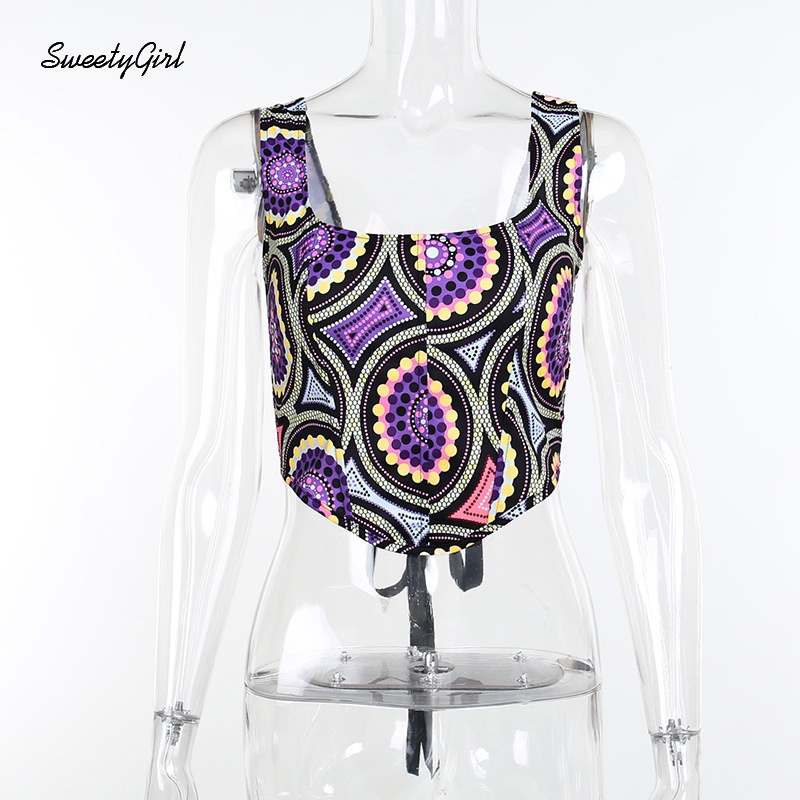 Áo Tank Top Cổ Chữ U In Họa Tiết Phong Cách Đường Phố Thời Trang Quyến Rũ Cho Nữ