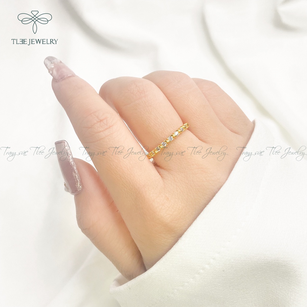 Nhẫn bạc nữ TLEE mạ vàng 14k viền đá bao xoắn sang trọng NCJ A0138