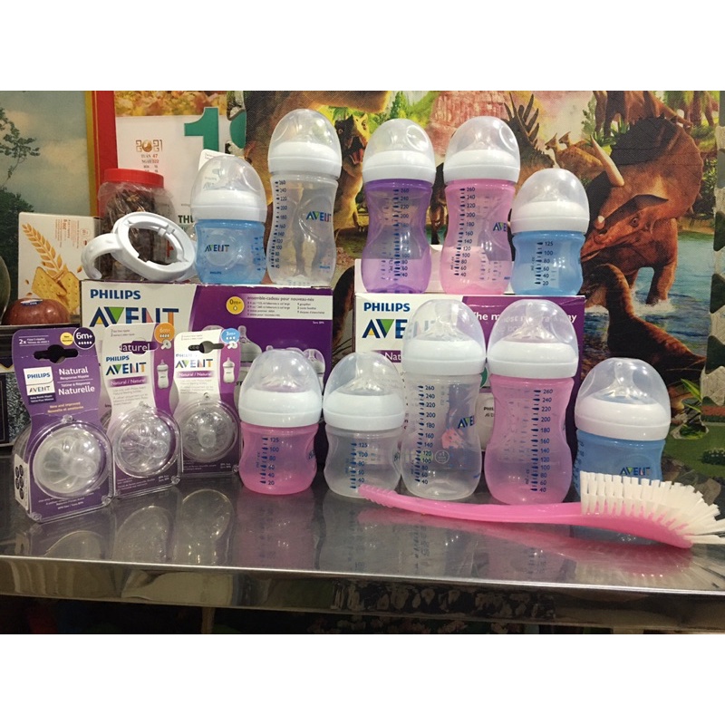 Ống tập hút núm hút lắp bình sữa avent- tay cầm bình sữa avent-nắp chặn avent