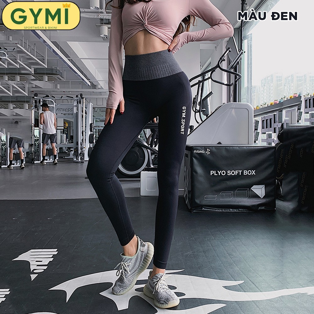 Quần tâp gym yoga nữ GYMI QD23 dáng legging lưng cao nâng mông thiết kế thể thao phối màu