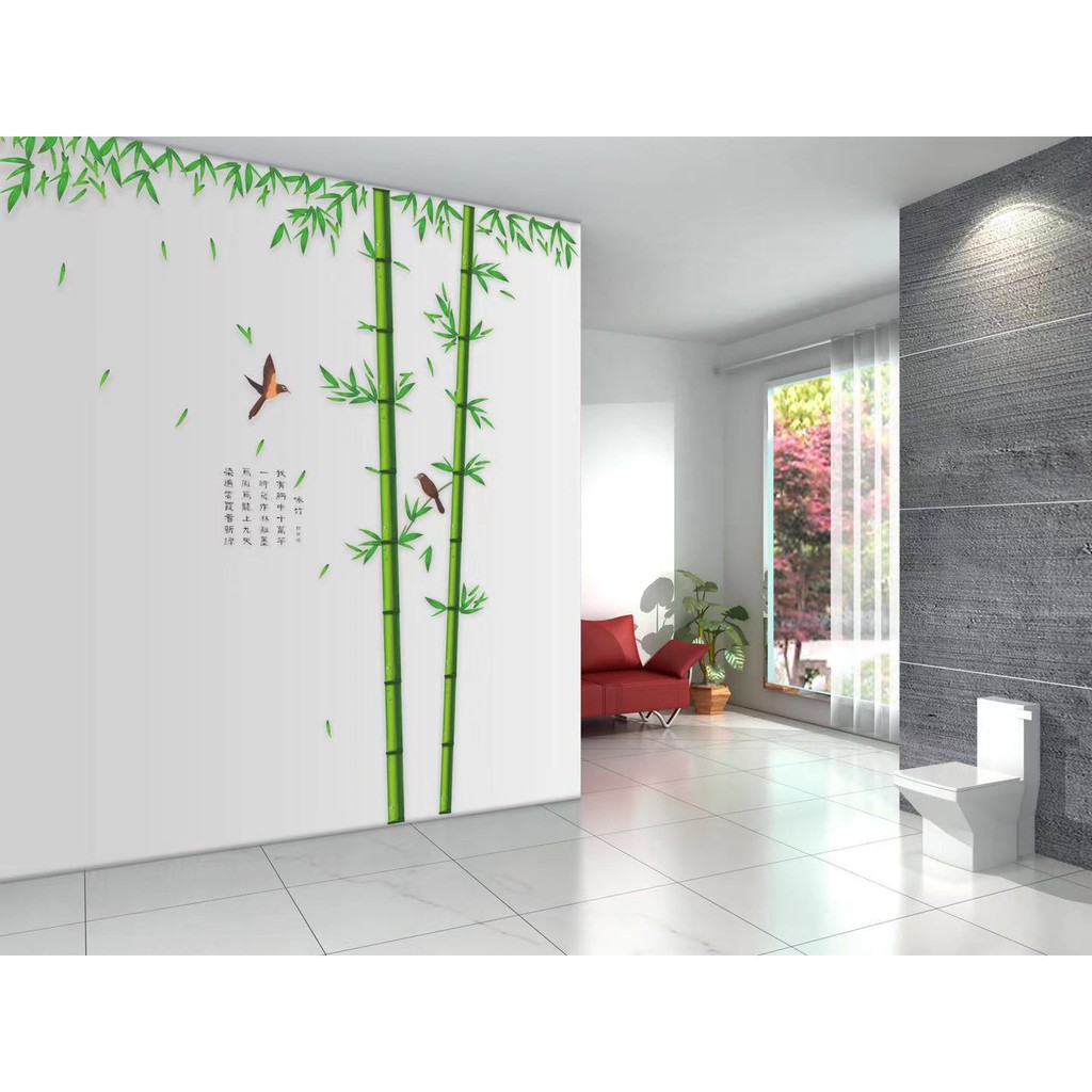 Decal dán tường cây tre và 2 chú chim