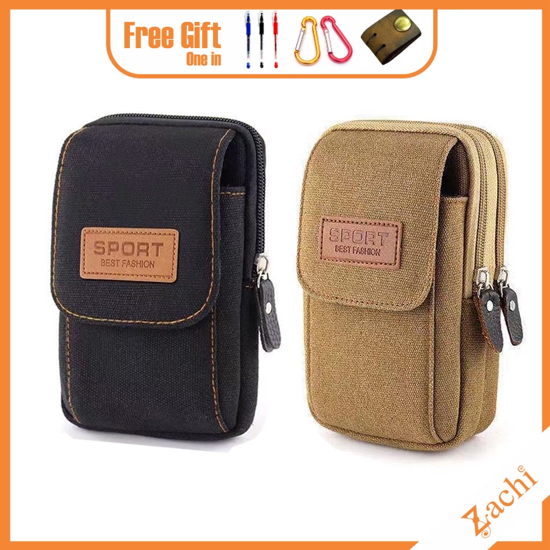 Túi đeo hông Zachi đựng điện thoại vải canvas  Màu Đen Kaki T36