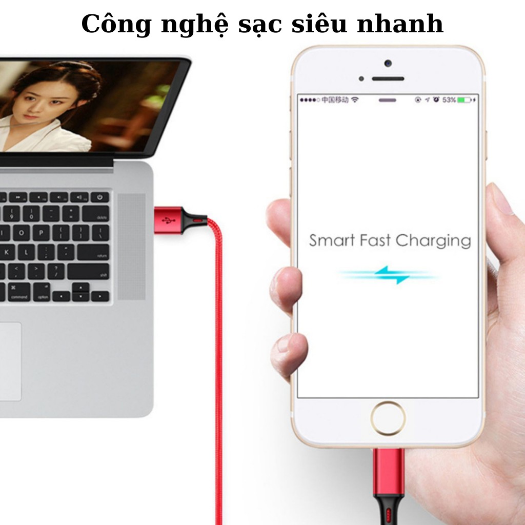 ⚡[DEAL SỐC]⚡Cáp Sạc ba đầu Đa Chức Năng ba Trong một - Dây Dù Chống Đứt chống Rối - Sạc Nhanh