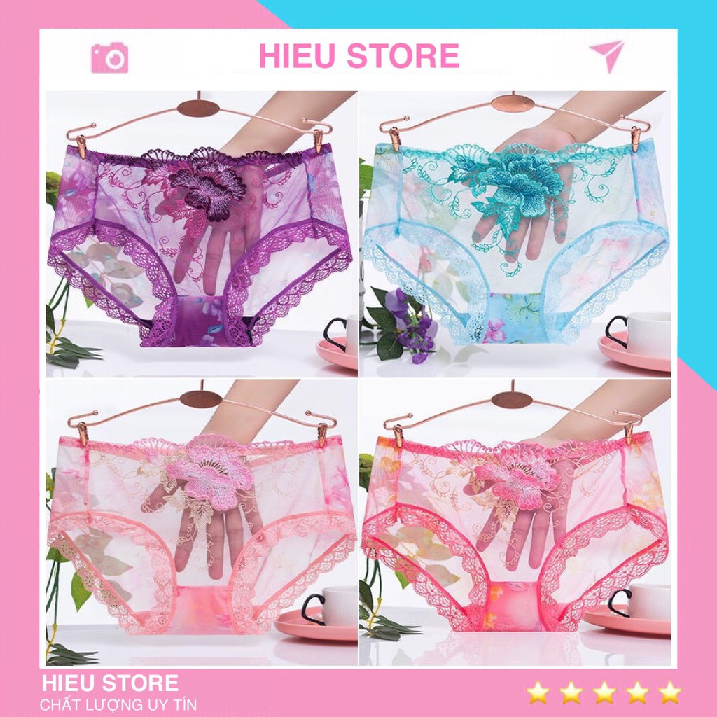 [Combo 5] Quần Lót Nữ Ren Thêu Hoa Hồng, Quần lót Siêu Mỏng Gợi Cảm Hieu Store24h