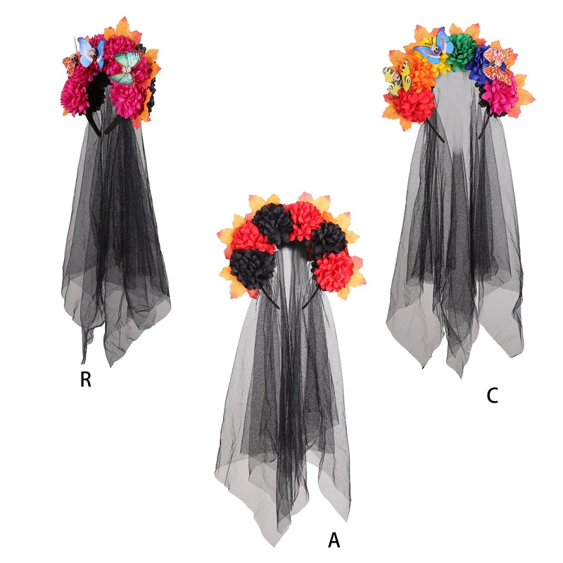 Băng Đô Cài Tóc Đính Mạng Che Mặt Màu Đen Dành Cho Cô Dâu